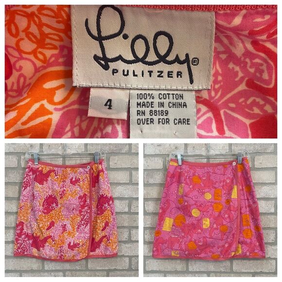 Lilly Pulitzer Vintage Reversible Wrap Skirt 4 Strawberry Barrel of Monkeys - Picture 2 of 8